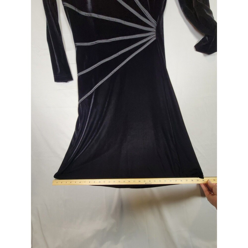 GNW Black Velvet Midi Dress Womens 12 Whimsigoth Witchy 3/4 Sleeve V-neck - Picture 9 of 12